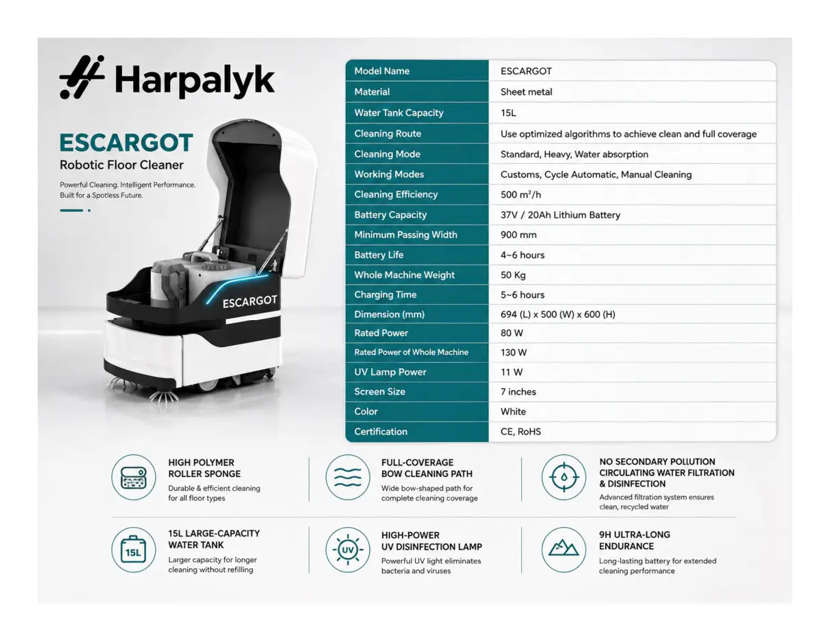 Harpalyk SMARTBOT Escargot commercial floor cleaning robot - feature view 6