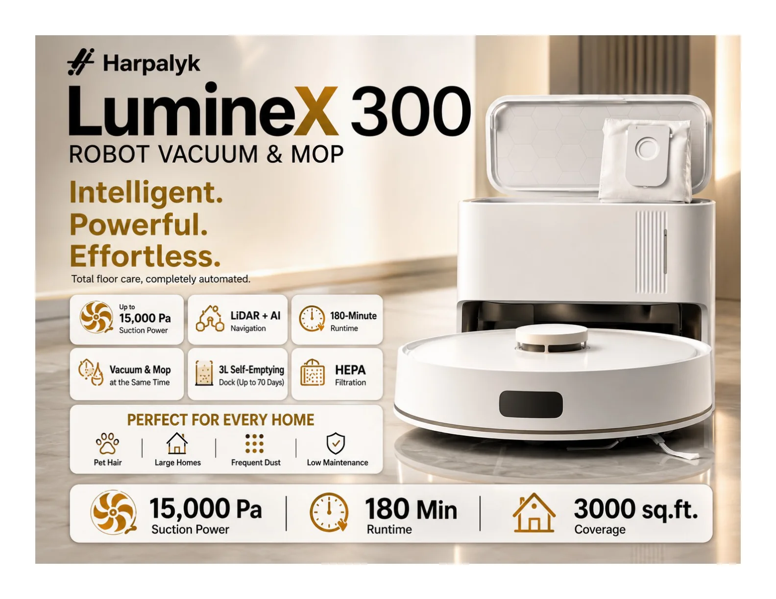 Harpalyk SMARTBOT LumineX 300 robot vacuum - feature view 1