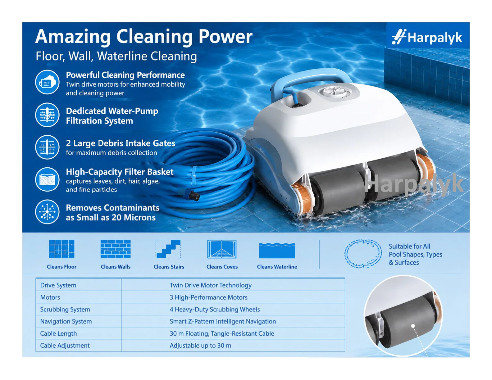 Harpalyk POOLBOT Robo Dressel robotic pool cleaner - feature view 3