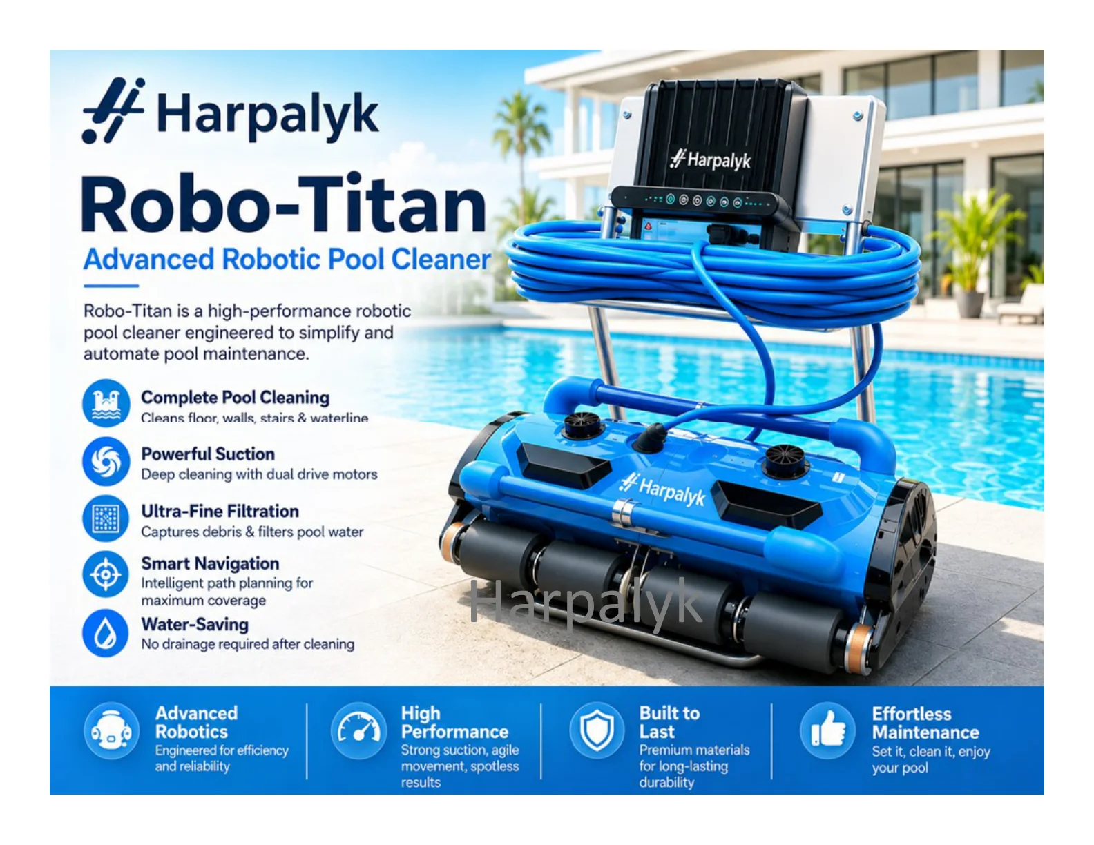 Harpalyk POOLBOT Robo Titan commercial pool cleaning robot - feature view 1
