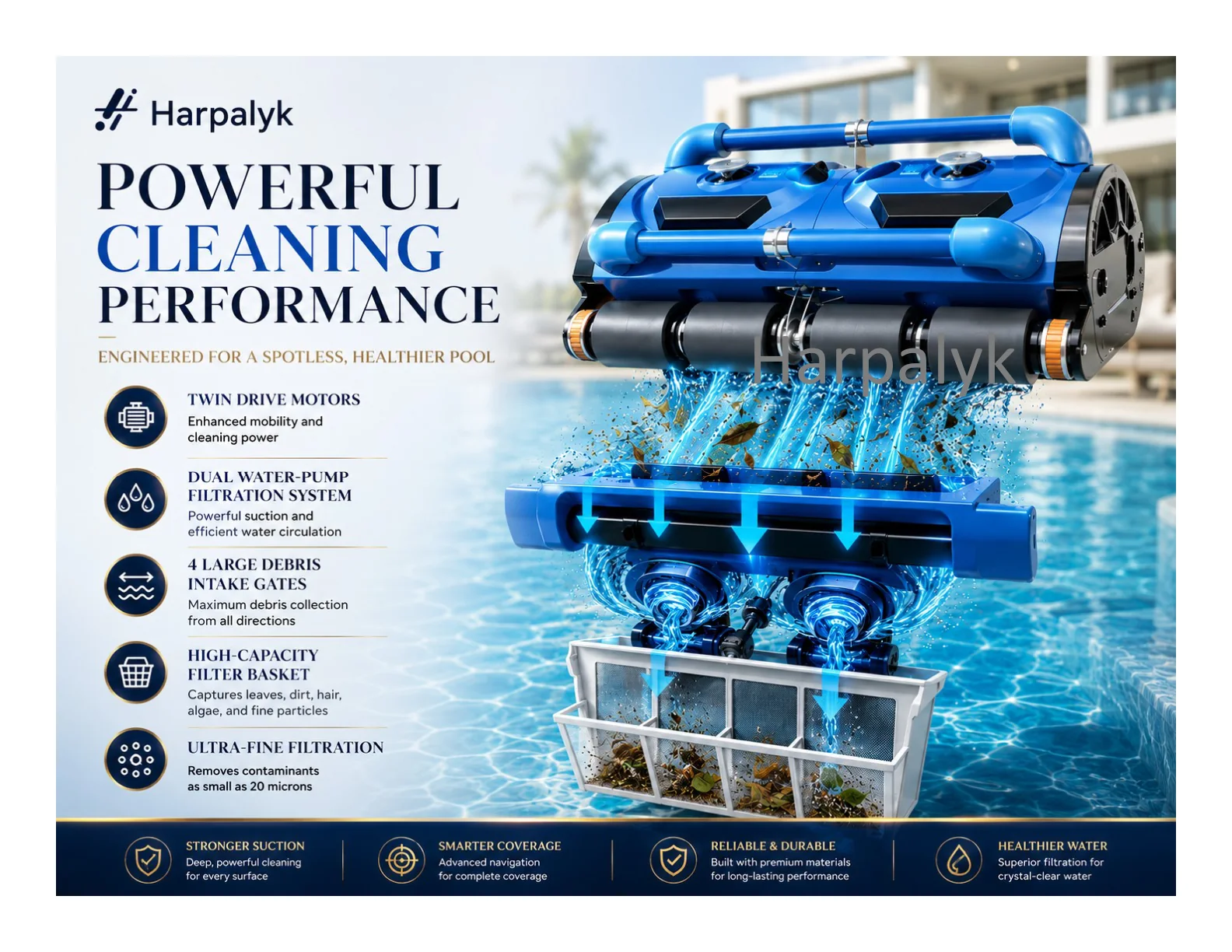 Harpalyk POOLBOT Robo Titan commercial pool cleaning robot - feature view 2