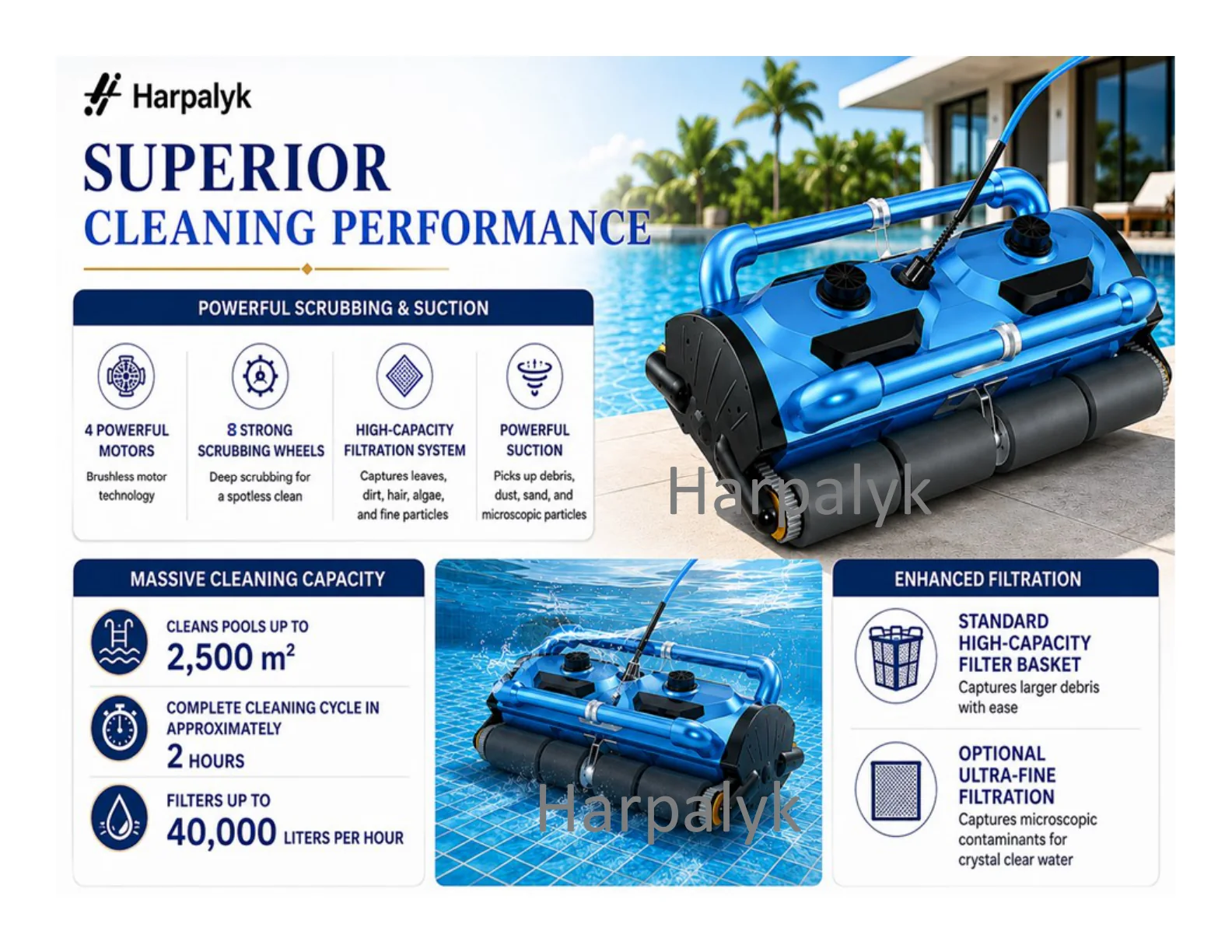 Harpalyk POOLBOT Robo Titan commercial pool cleaning robot - feature view 6
