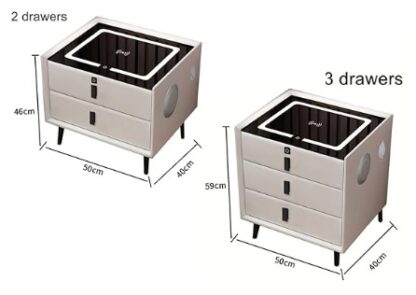 mart LED Nightstand with 2 Drawers, with USB, Wireless Charging Port and Fingerprint Lock, Bluetooth Speaker Side Table, for Bedroom and Living Room (Multicolored) - Image 2